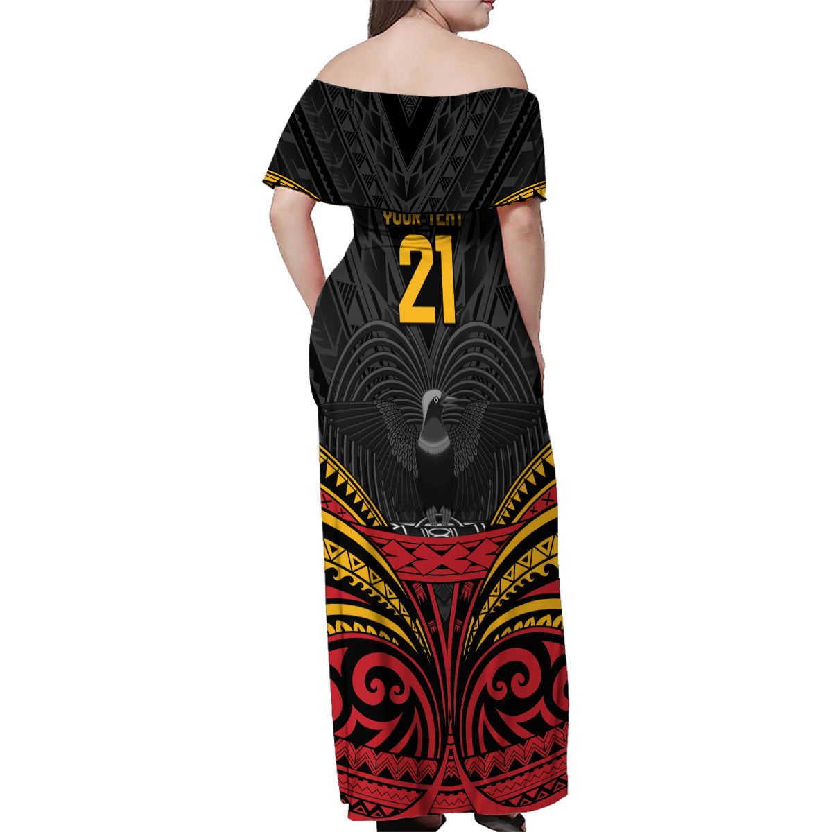 Custom Papua New Guinea Cricket Family Matching Off Shoulder Maxi Dress and Hawaiian Shirt PNG Emblem Mix Polyneisan Pattern LT9 - Polynesian Pride