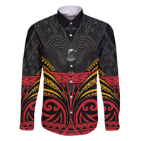Custom Papua New Guinea Cricket Family Matching Short Sleeve Bodycon Dress and Hawaiian Shirt PNG Emblem Mix Polyneisan Pattern LT9 Dad's Shirt - Long Sleeve Black - Polynesian Pride