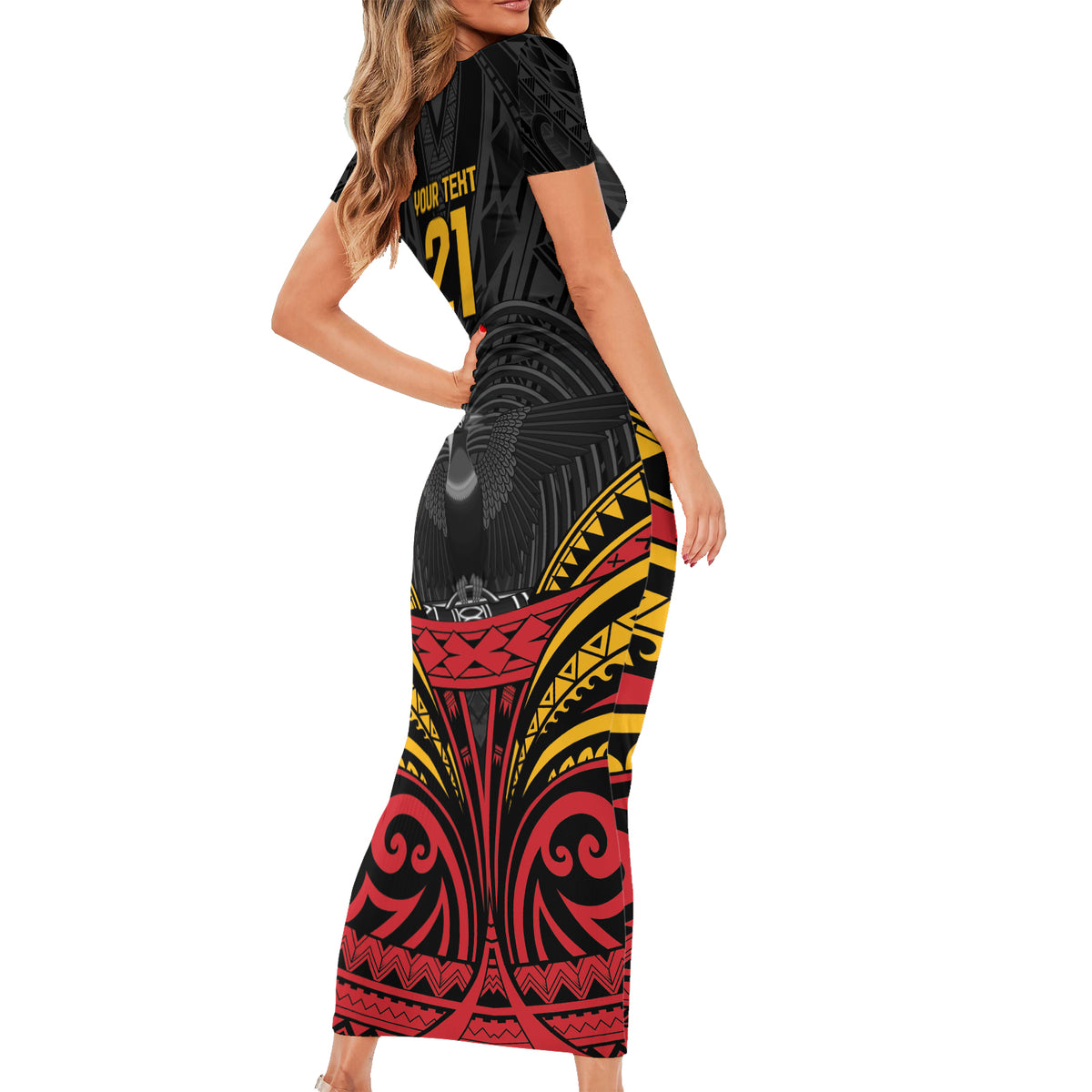 Custom Papua New Guinea Cricket Family Matching Short Sleeve Bodycon Dress and Hawaiian Shirt PNG Emblem Mix Polyneisan Pattern LT9 - Polynesian Pride