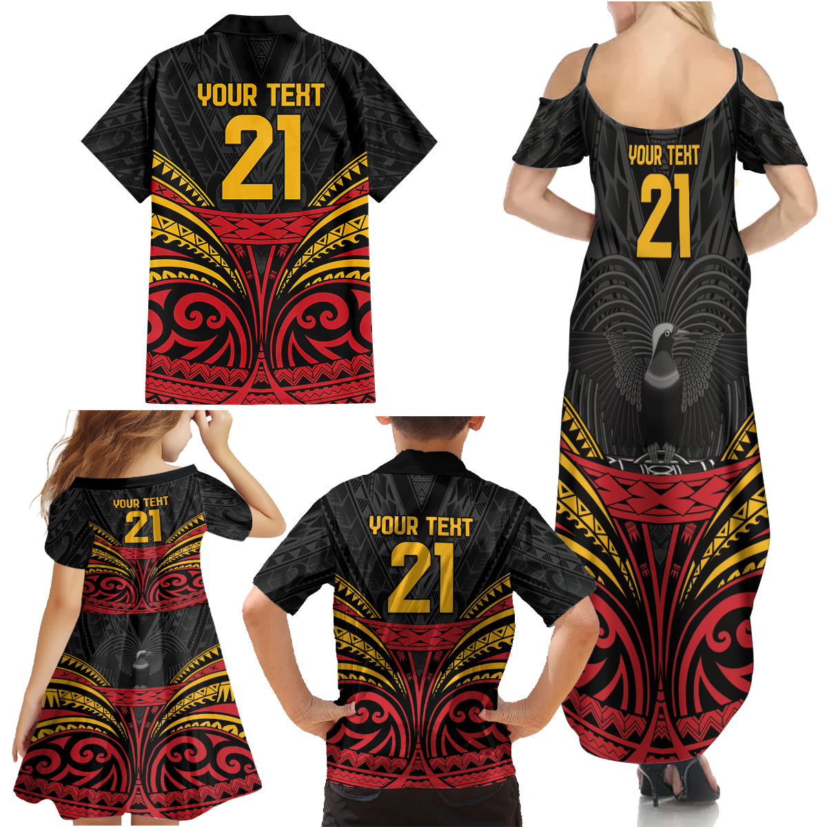 Custom Papua New Guinea Cricket Family Matching Summer Maxi Dress and Hawaiian Shirt PNG Emblem Mix Polyneisan Pattern LT9 - Polynesian Pride