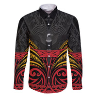 Custom Papua New Guinea Cricket Family Matching Summer Maxi Dress and Hawaiian Shirt PNG Emblem Mix Polyneisan Pattern LT9 Dad's Shirt - Long Sleeve Black - Polynesian Pride