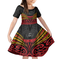 Custom Papua New Guinea Cricket Family Matching Tank Maxi Dress and Hawaiian Shirt PNG Emblem Mix Polyneisan Pattern LT9 Daughter's Dress Black - Polynesian Pride