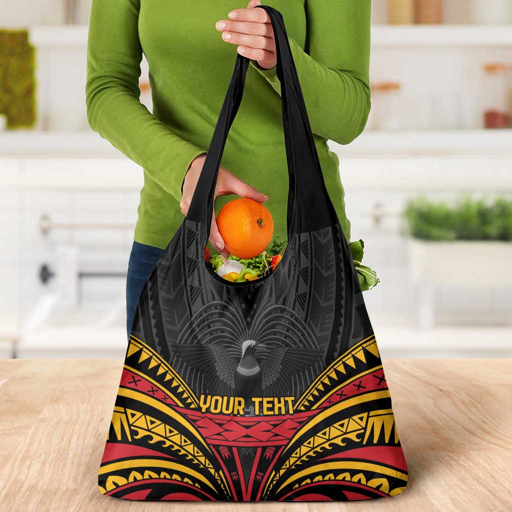 Custom Papua New Guinea Cricket Grocery Bag PNG Emblem Mix Polyneisan Pattern