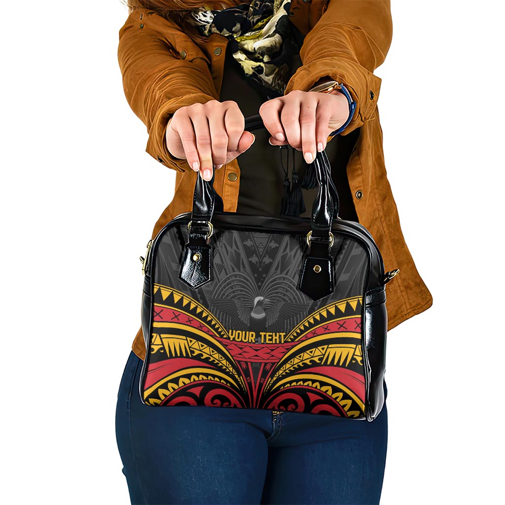 Custom Papua New Guinea Cricket Shoulder Handbag PNG Emblem Mix Polyneisan Pattern LT9 One Size Black - Polynesian Pride