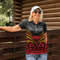 Custom Papua New Guinea Cricket Women Polo Shirt PNG Emblem Mix Polyneisan Pattern
