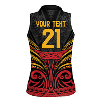 Custom Papua New Guinea Cricket Women Sleeveless Polo Shirt PNG Emblem Mix Polyneisan Pattern