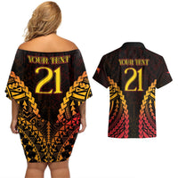 Custom Papua New Guinea Cricket Couples Matching Off Shoulder Short Dress and Hawaiian Shirt Go Barramundis