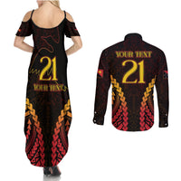 Custom Papua New Guinea Cricket Couples Matching Summer Maxi Dress and Long Sleeve Button Shirt Go Barramundis