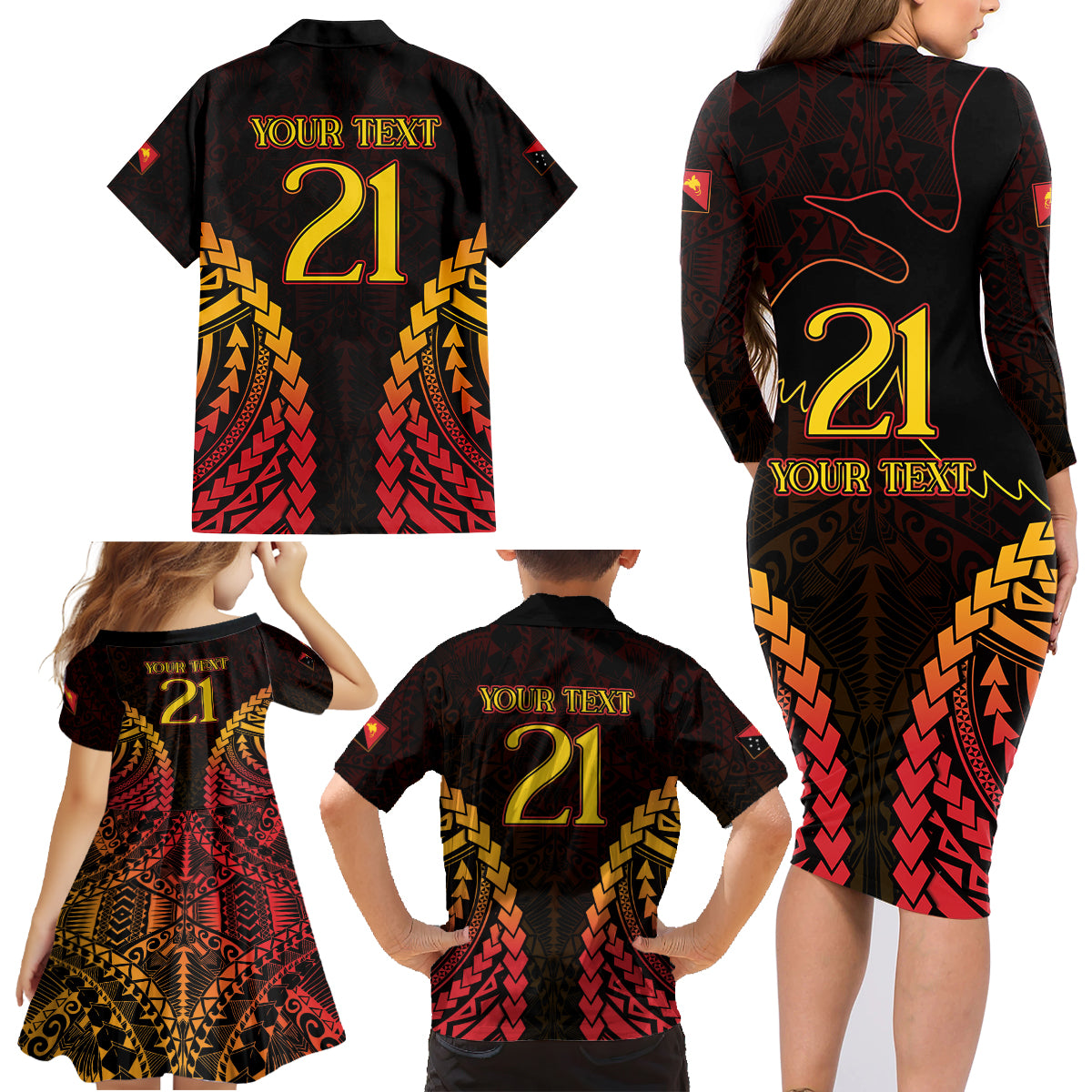 Custom Papua New Guinea Cricket Family Matching Long Sleeve Bodycon Dress and Hawaiian Shirt Go Barramundis LT9 - Polynesian Pride