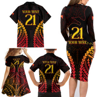 Custom Papua New Guinea Cricket Family Matching Long Sleeve Bodycon Dress and Hawaiian Shirt Go Barramundis LT9 - Polynesian Pride