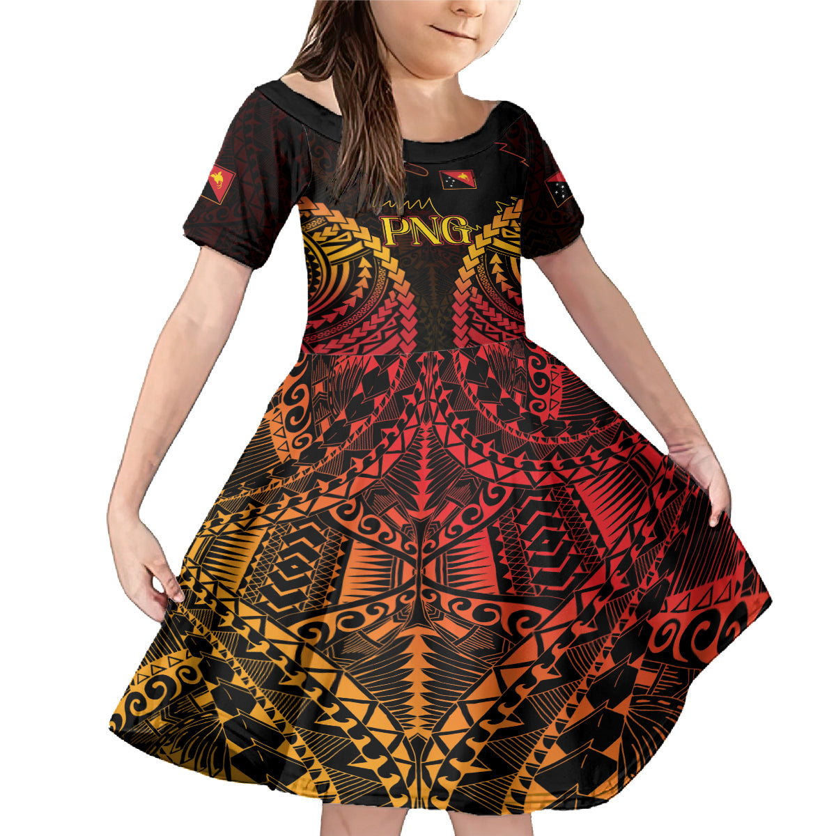Custom Papua New Guinea Cricket Family Matching Mermaid Dress and Hawaiian Shirt Go Barramundis LT9 Daughter's Dress Black - Polynesian Pride