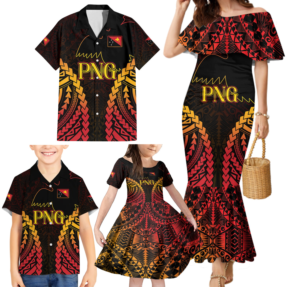 Custom Papua New Guinea Cricket Family Matching Mermaid Dress and Hawaiian Shirt Go Barramundis LT9 - Polynesian Pride