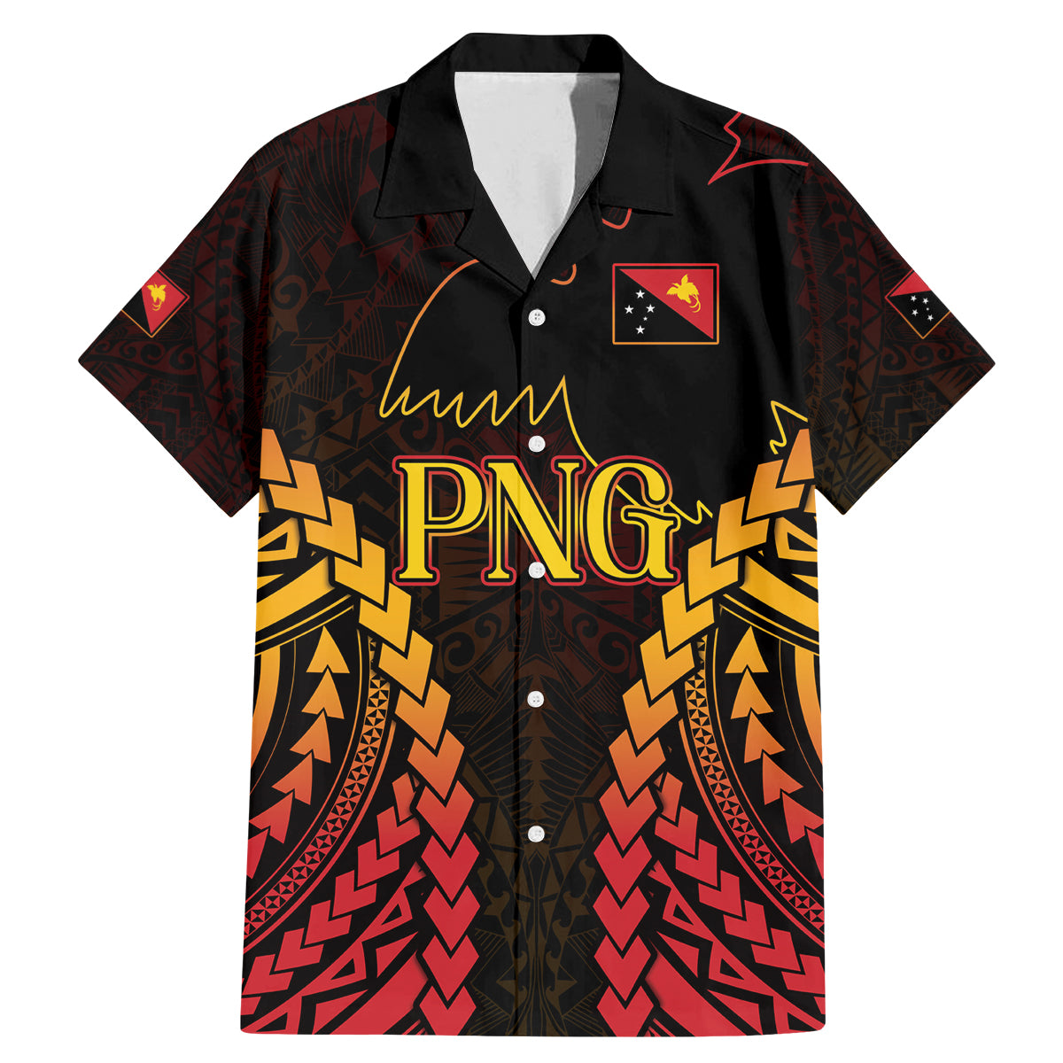 Custom Papua New Guinea Cricket Family Matching Mermaid Dress and Hawaiian Shirt Go Barramundis LT9 Dad's Shirt - Short Sleeve Black - Polynesian Pride