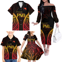 Custom Papua New Guinea Cricket Family Matching Off The Shoulder Long Sleeve Dress and Hawaiian Shirt Go Barramundis LT9 - Polynesian Pride