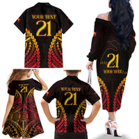 Custom Papua New Guinea Cricket Family Matching Off The Shoulder Long Sleeve Dress and Hawaiian Shirt Go Barramundis LT9 - Polynesian Pride