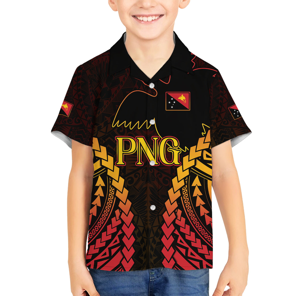 Custom Papua New Guinea Cricket Family Matching Off The Shoulder Long Sleeve Dress and Hawaiian Shirt Go Barramundis LT9 Son's Shirt Black - Polynesian Pride