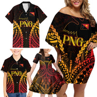 Custom Papua New Guinea Cricket Family Matching Off Shoulder Short Dress and Hawaiian Shirt Go Barramundis LT9 - Polynesian Pride