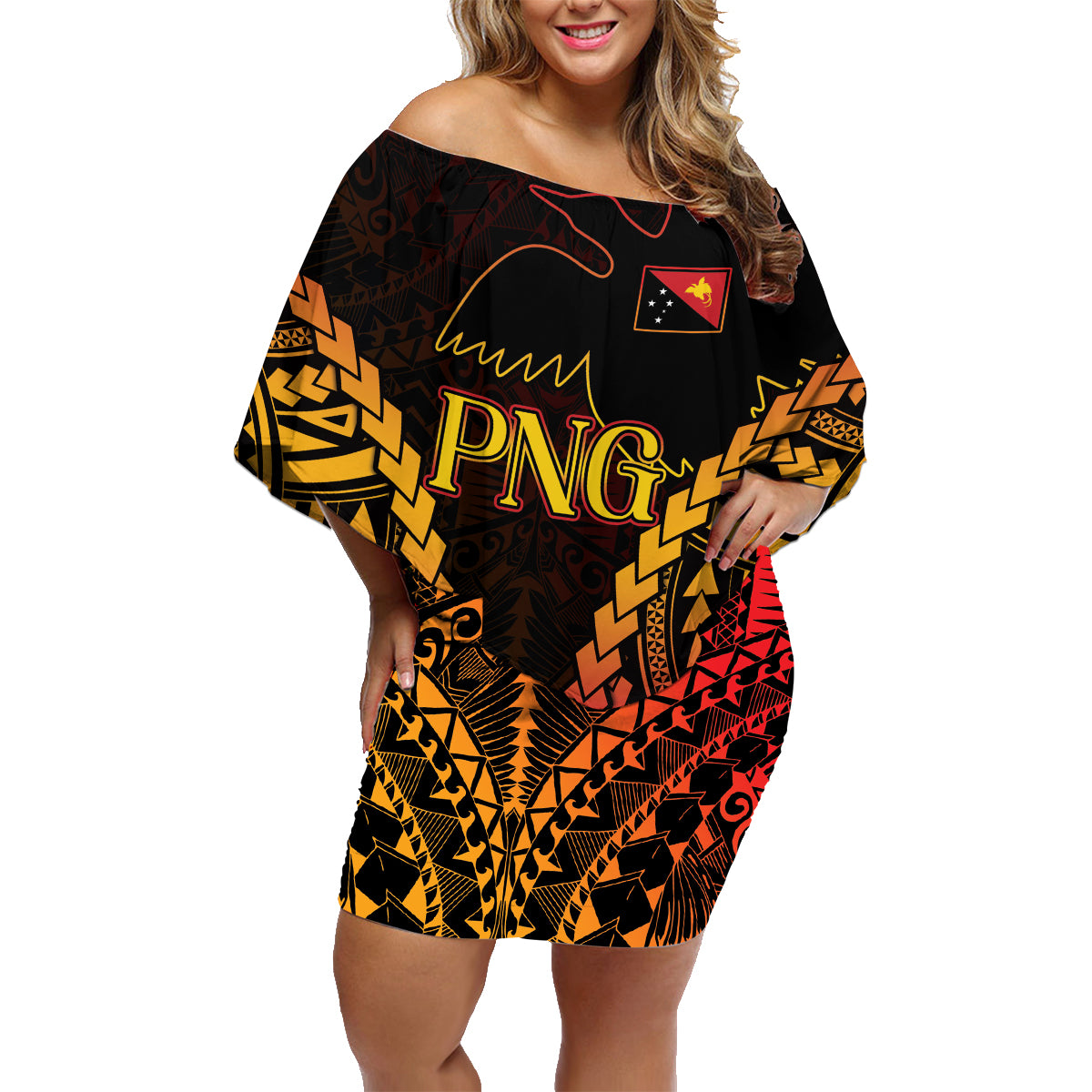 Custom Papua New Guinea Cricket Family Matching Off Shoulder Short Dress and Hawaiian Shirt Go Barramundis LT9 Mom's Dress Black - Polynesian Pride