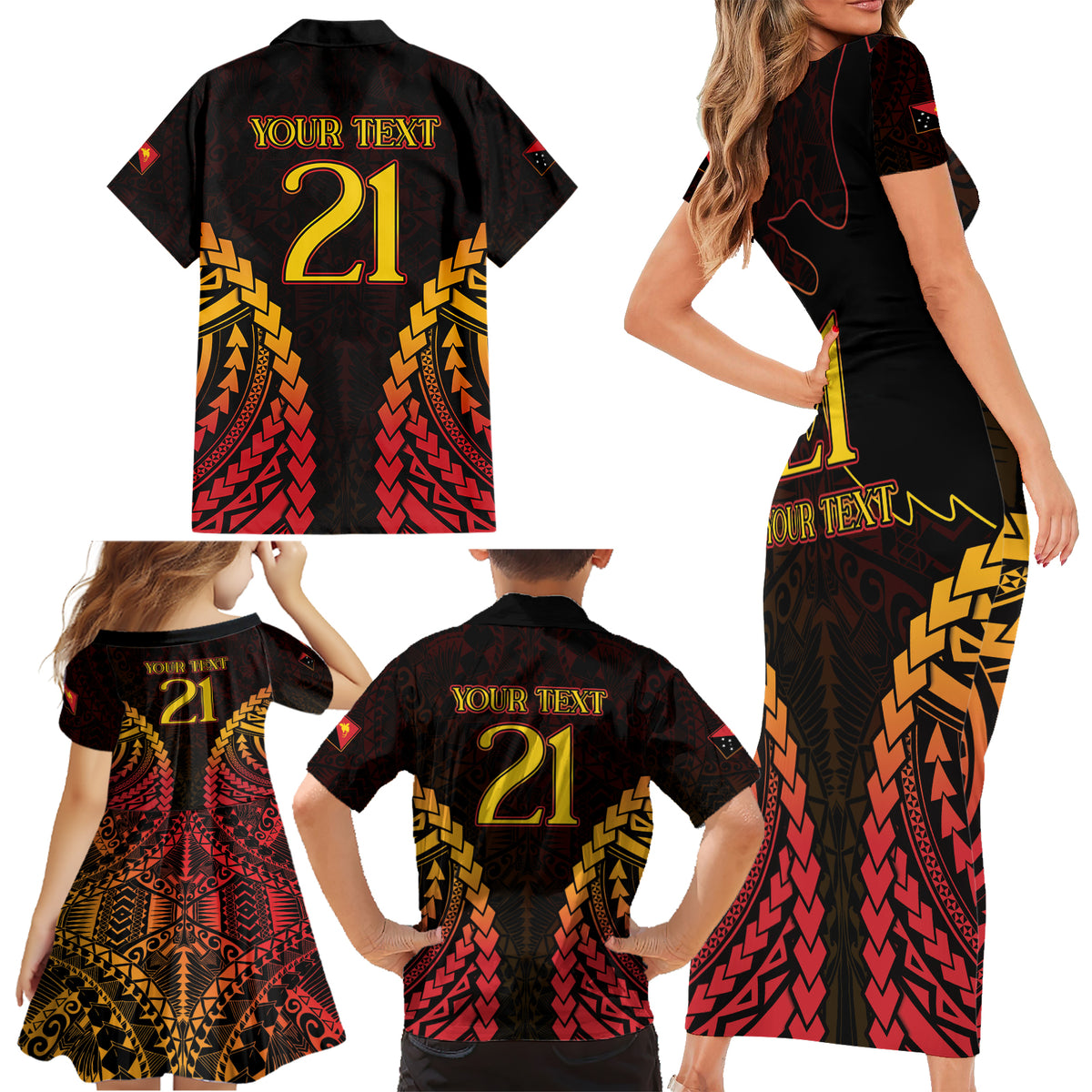 Custom Papua New Guinea Cricket Family Matching Short Sleeve Bodycon Dress and Hawaiian Shirt Go Barramundis LT9 - Polynesian Pride
