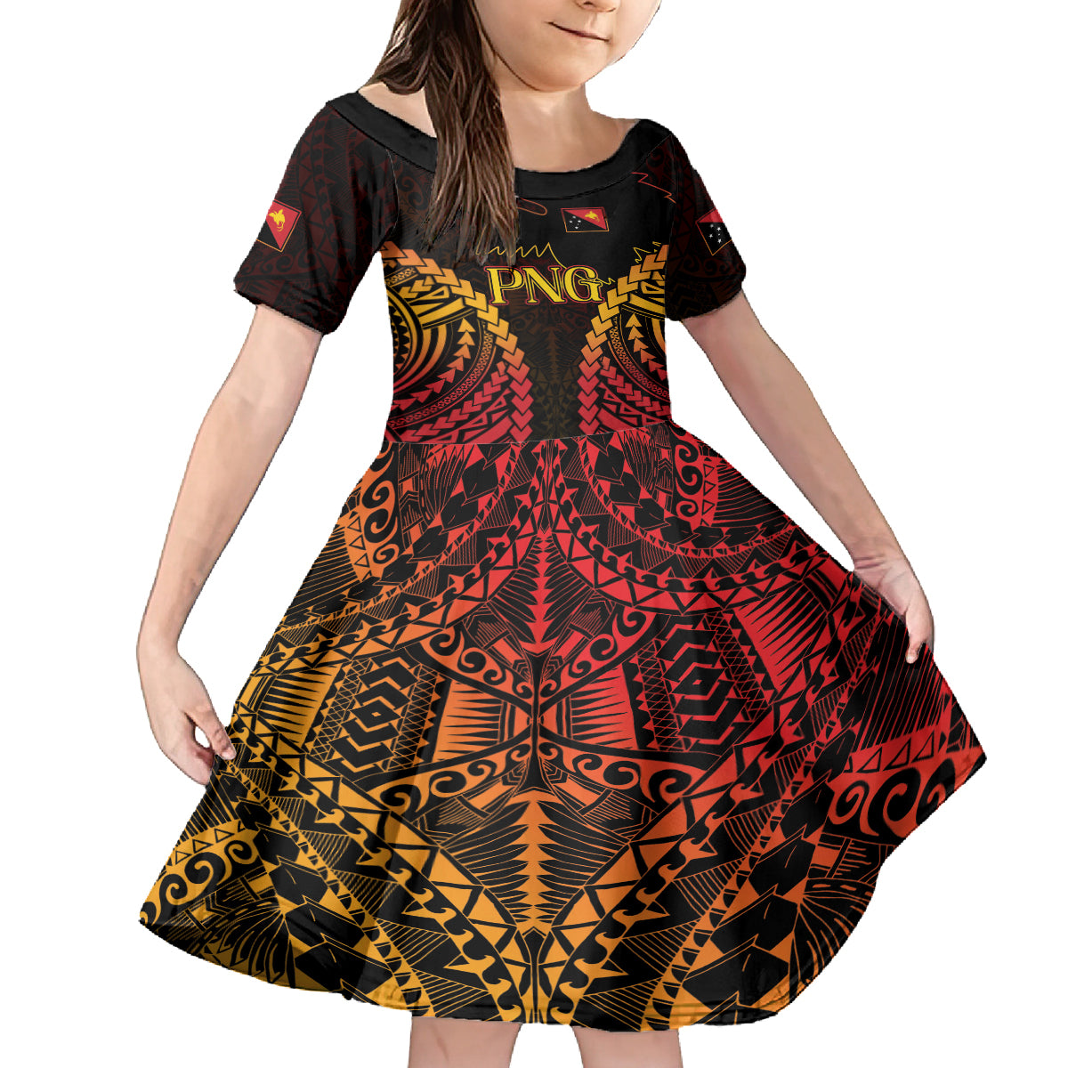 Custom Papua New Guinea Cricket Family Matching Summer Maxi Dress and Hawaiian Shirt Go Barramundis LT9 Daughter's Dress Black - Polynesian Pride