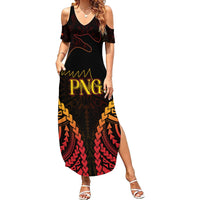 Custom Papua New Guinea Cricket Family Matching Summer Maxi Dress and Hawaiian Shirt Go Barramundis LT9 Mom's Dress Black - Polynesian Pride