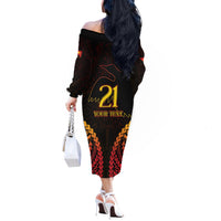 Custom Papua New Guinea Cricket Off The Shoulder Long Sleeve Dress Go Barramundis