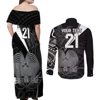 Custom Papua New Guinea Cricket Couples Matching Off Shoulder Maxi Dress and Long Sleeve Button Shirt Tribal Bird of Paradise Tattoo LT9 - Polynesian Pride