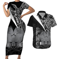 Custom Papua New Guinea Cricket Couples Matching Short Sleeve Bodycon Dress and Hawaiian Shirt Tribal Bird of Paradise Tattoo LT9 Black - Polynesian Pride