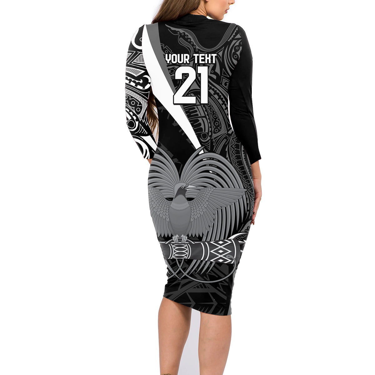Custom Papua New Guinea Cricket Family Matching Long Sleeve Bodycon Dress and Hawaiian Shirt Tribal Bird of Paradise Tattoo LT9 - Polynesian Pride