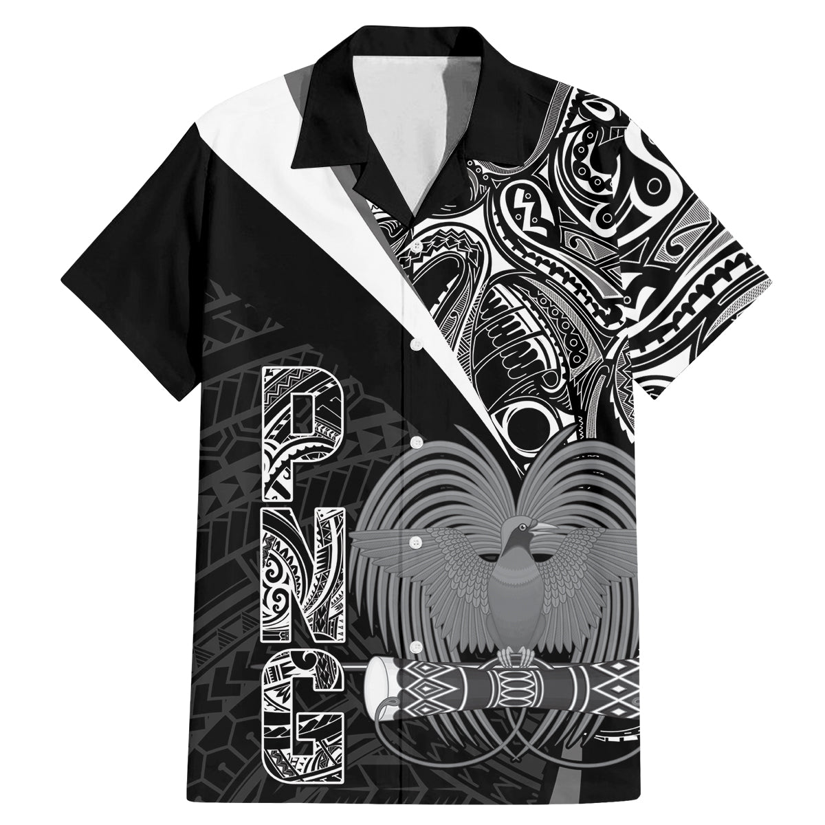 Custom Papua New Guinea Cricket Family Matching Mermaid Dress and Hawaiian Shirt Tribal Bird of Paradise Tattoo LT9 Dad's Shirt - Short Sleeve Black - Polynesian Pride