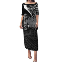 Custom Papua New Guinea Cricket Family Matching Puletasi and Hawaiian Shirt Tribal Bird of Paradise Tattoo LT9 Mom's Dress Black - Polynesian Pride