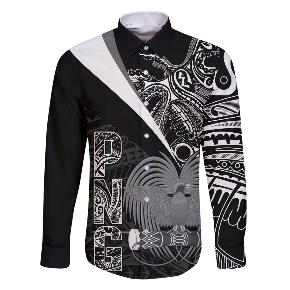 Custom Papua New Guinea Cricket Family Matching Short Sleeve Bodycon Dress and Hawaiian Shirt Tribal Bird of Paradise Tattoo LT9 Dad's Shirt - Long Sleeve Black - Polynesian Pride