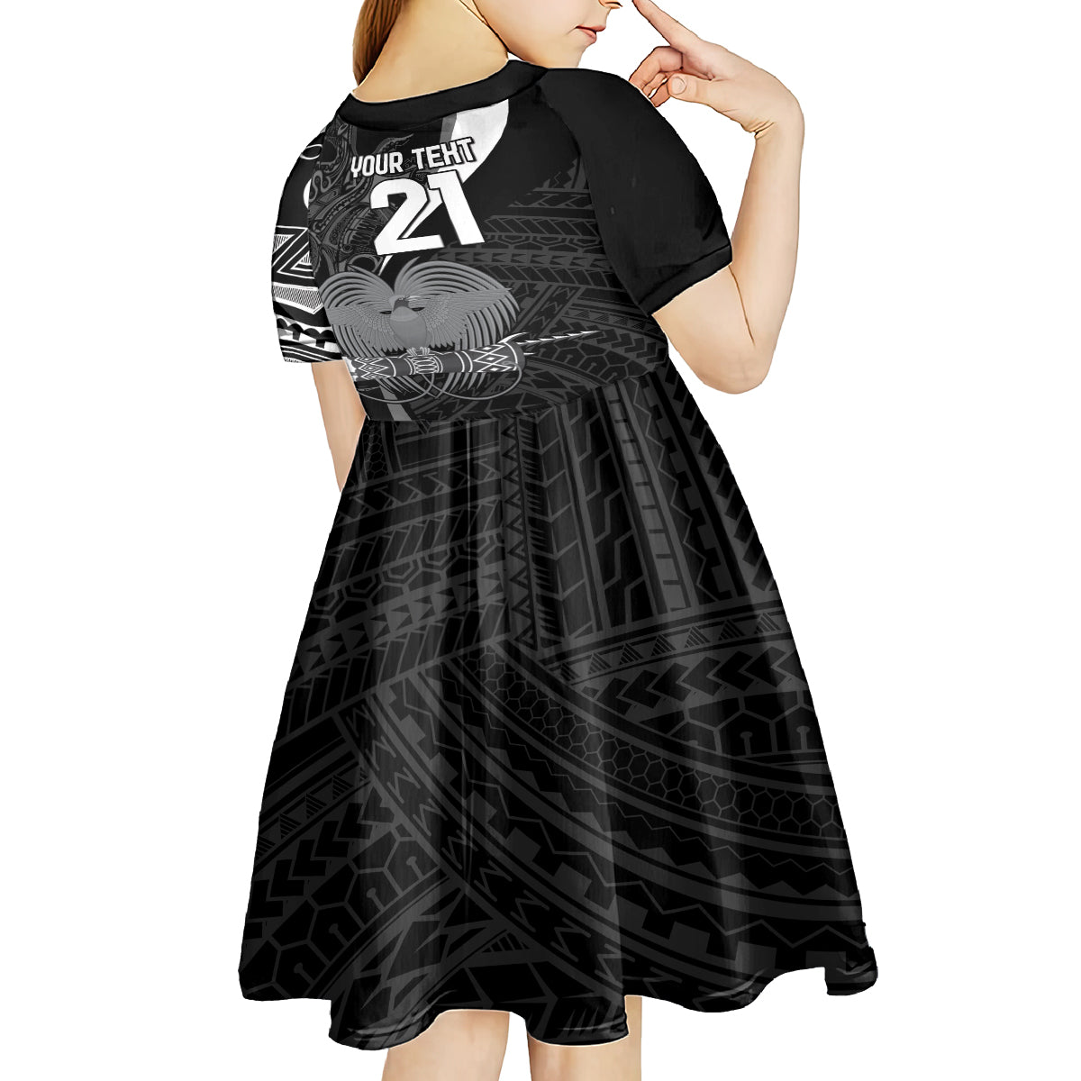 Custom Papua New Guinea Cricket Kid Short Sleeve Dress Tribal Bird of Paradise Tattoo LT9 - Polynesian Pride