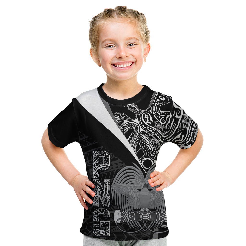 Custom Papua New Guinea Cricket Kid T Shirt Tribal Bird of Paradise Tattoo