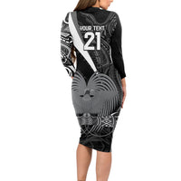Custom Papua New Guinea Cricket Long Sleeve Bodycon Dress Tribal Bird of Paradise Tattoo LT9 - Polynesian Pride