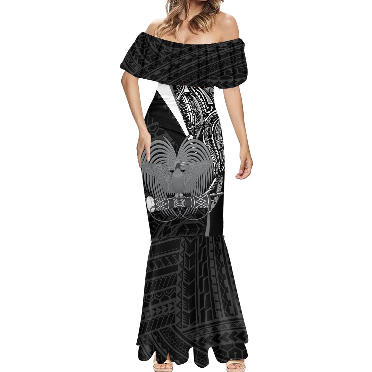 Custom Papua New Guinea Cricket Mermaid Dress Tribal Bird of Paradise Tattoo LT9 - Polynesian Pride