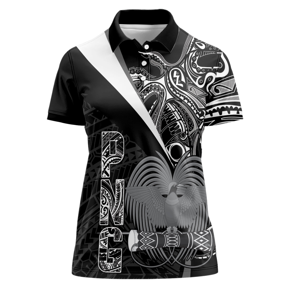 Custom Papua New Guinea Cricket Women Polo Shirt Tribal Bird of Paradise Tattoo LT9 Female Black - Polynesian Pride
