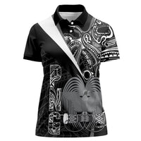 Custom Papua New Guinea Cricket Women Polo Shirt Tribal Bird of Paradise Tattoo LT9 Female Black - Polynesian Pride
