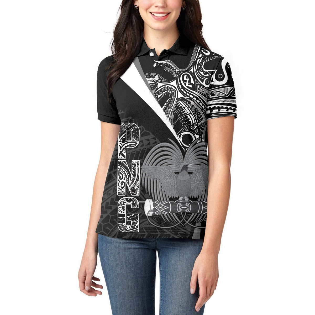 Custom Papua New Guinea Cricket Women Polo Shirt Tribal Bird of Paradise Tattoo LT9 - Polynesian Pride