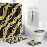 Aloha Melemele Hibiscus Pikake Lei Bathroom Set Hawaiian Quilt Pattern LT9 Bathroom Set (4 pcs) Black - Polynesian Pride