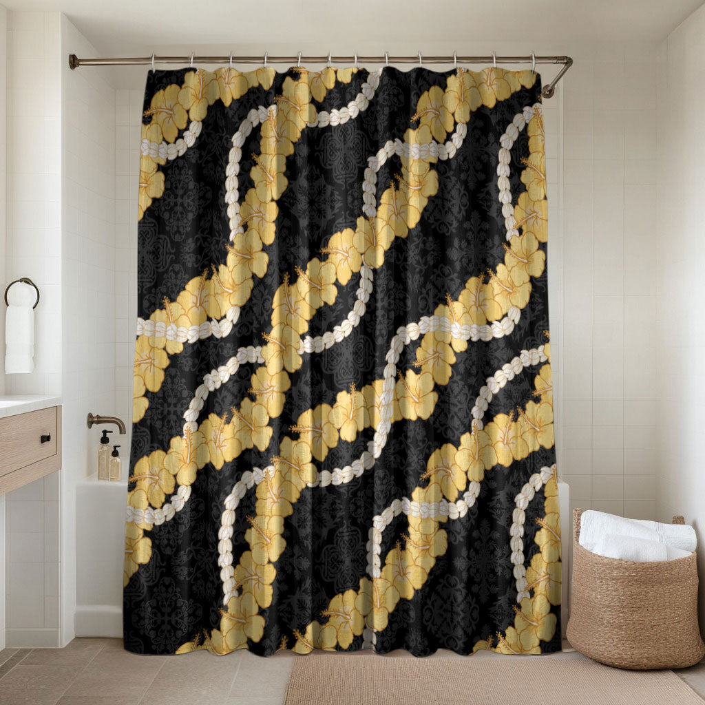 Aloha Melemele Hibiscus Pikake Lei Bathroom Set Hawaiian Quilt Pattern LT9 Shower Curtain Only Black - Polynesian Pride