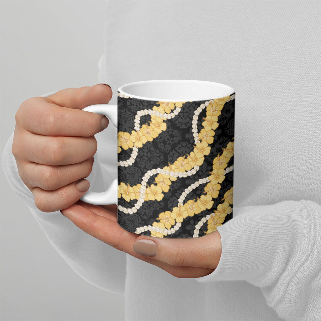 Aloha Melemele Hibiscus Pikake Lei Ceramic Mug Hawaiian Quilt Pattern
