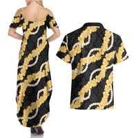 Aloha Melemele Hibiscus Pikake Lei Couples Matching Summer Maxi Dress and Hawaiian Shirt Hawaiian Quilt Pattern LT9 - Polynesian Pride