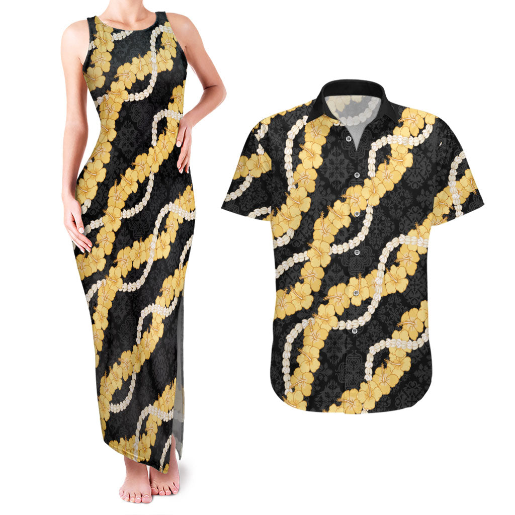 Aloha Melemele Hibiscus Pikake Lei Couples Matching Tank Maxi Dress and Hawaiian Shirt Hawaiian Quilt Pattern
