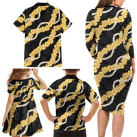 Aloha Melemele Hibiscus Pikake Lei Family Matching Long Sleeve Bodycon Dress and Hawaiian Shirt Hawaiian Quilt Pattern LT9 - Polynesian Pride