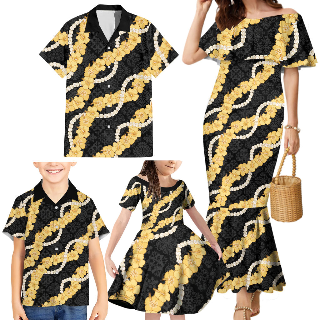 Aloha Melemele Hibiscus Pikake Lei Family Matching Mermaid Dress and Hawaiian Shirt Hawaiian Quilt Pattern LT9 - Polynesian Pride