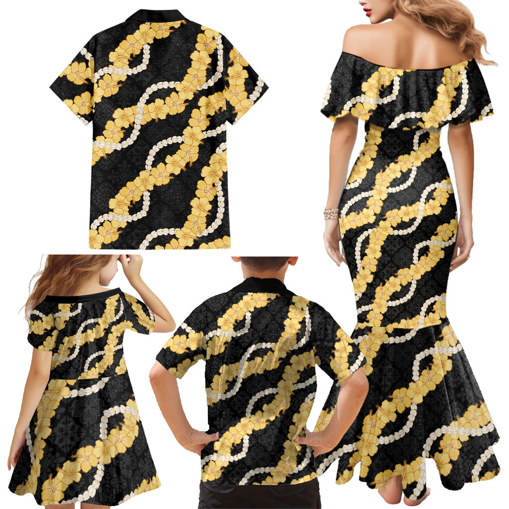 Aloha Melemele Hibiscus Pikake Lei Family Matching Mermaid Dress and Hawaiian Shirt Hawaiian Quilt Pattern LT9 - Polynesian Pride