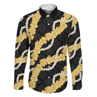 Aloha Melemele Hibiscus Pikake Lei Family Matching Off The Shoulder Long Sleeve Dress and Hawaiian Shirt Hawaiian Quilt Pattern LT9 Dad's Shirt - Long Sleeve Black - Polynesian Pride