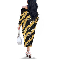 Aloha Melemele Hibiscus Pikake Lei Family Matching Off The Shoulder Long Sleeve Dress and Hawaiian Shirt Hawaiian Quilt Pattern LT9 - Polynesian Pride