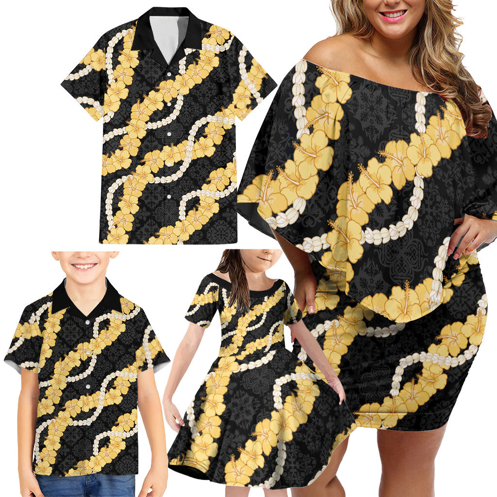 Aloha Melemele Hibiscus Pikake Lei Family Matching Off Shoulder Short Dress and Hawaiian Shirt Hawaiian Quilt Pattern